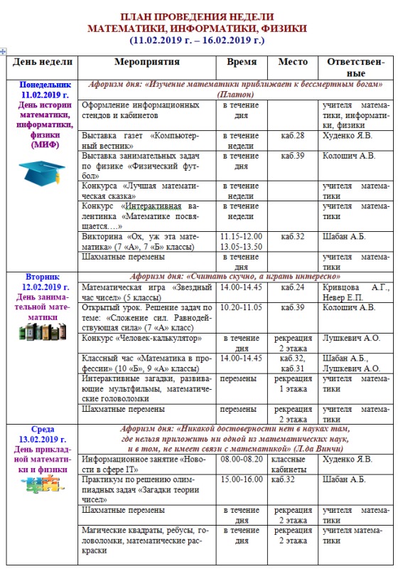 План недели математики в школе 5 11 класс